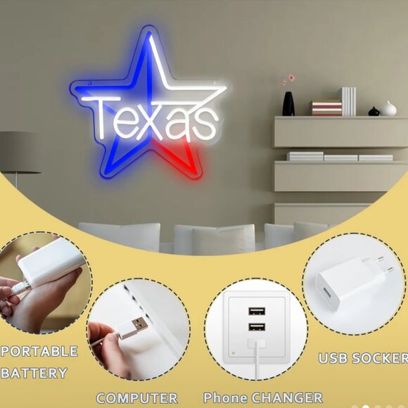 RED WHITE & BLUE TEXAS STAR NEON LED SIGN - Picture 4 of 4